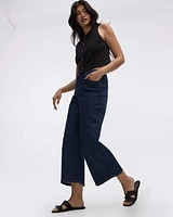 Jean court à jambe large et taille haute
