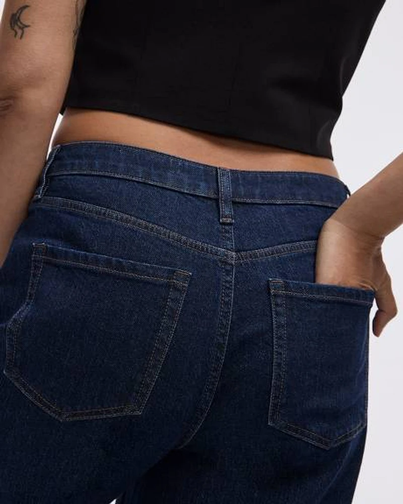 Jean court à jambe large et taille haute