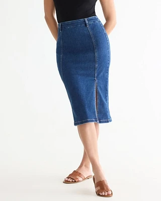 Pull-On Midi Denim Skirt