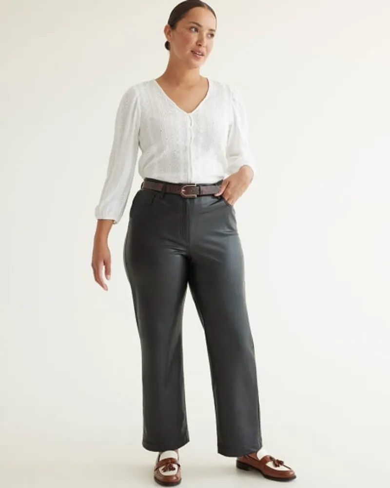 Pantalon taille haute à jambe droite en faux cuir