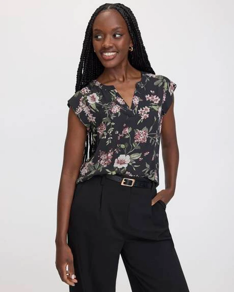 Cap Sleeve Split Neck Blouse