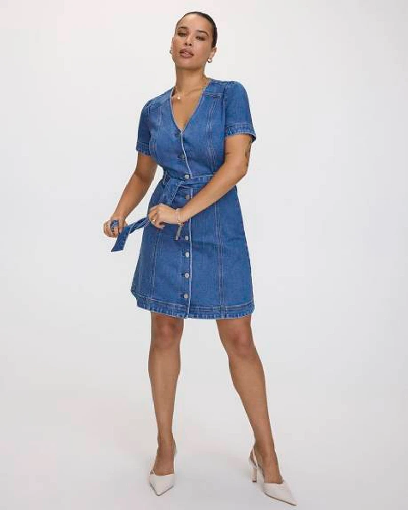 Robe boutonnée cintrée et évasée en denim