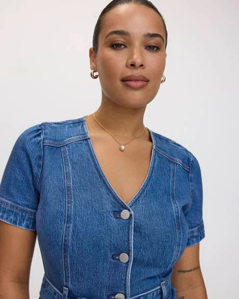 Robe boutonnée cintrée et évasée en denim