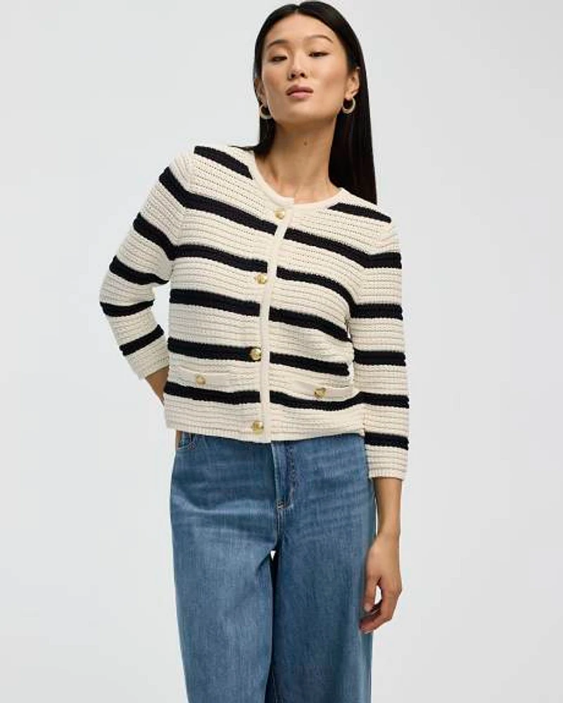 Striped Crew-Neck Cardigan