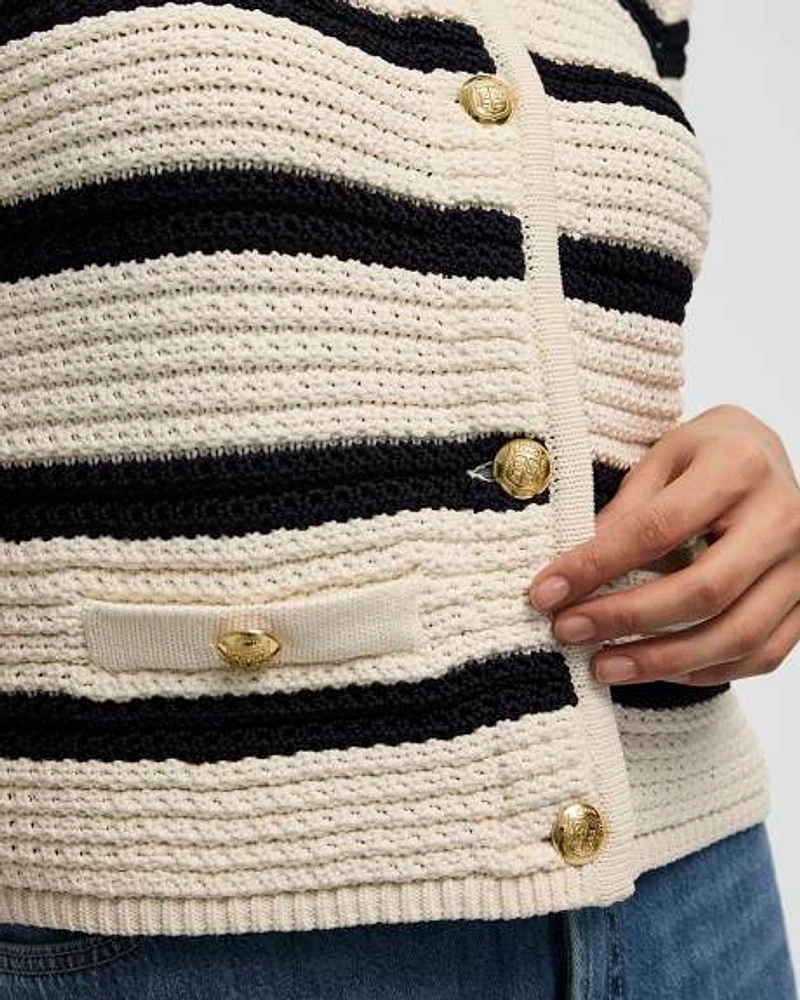 Striped Crew-Neck Cardigan