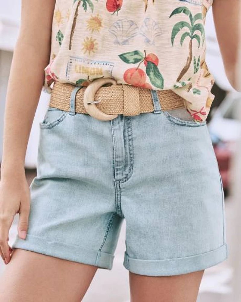 Ceinture élastique en paille avec boucle bois
