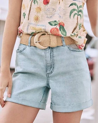 Ceinture élastique en paille avec boucle bois