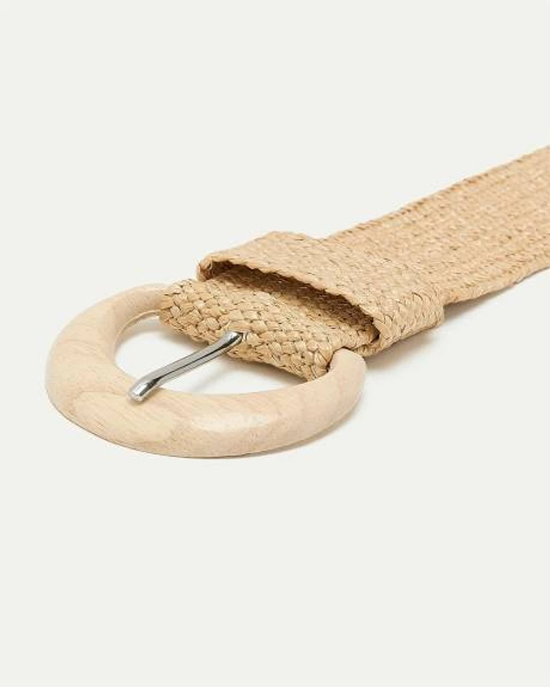 Ceinture élastique en paille avec boucle bois