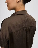 Extended-Sleeve V-Neck Blouse with Shirt Collar