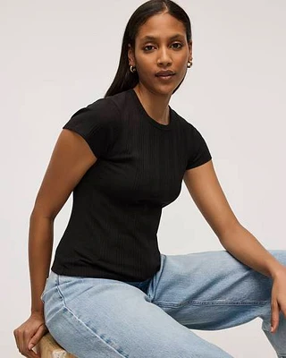 Fitted Crew-Neck Ribbed T-Shirt