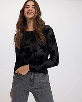 Long-Sleeve Crew-Neck Velvet Top