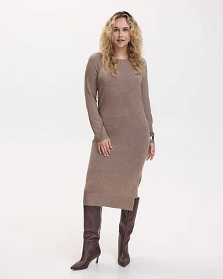 Long-Sleeve Crew-Neck Midi Sweater Dress