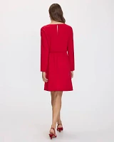 Long-Sleeve Boat-Neck Dress with Knot Detail