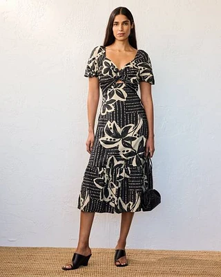 Short-Sleeve Fit and Flare Tiered Midi Dress