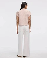 Short-Sleeve Eyelet Top with Shirt Collar