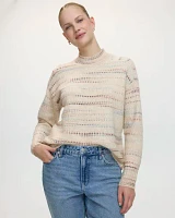 Loose Long-Raglan-Sleeve Mock-Neck Sweater