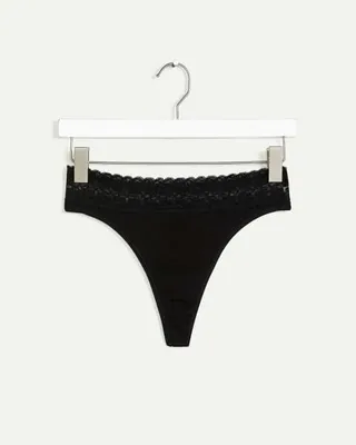 Cotton Thong Panty with Lace