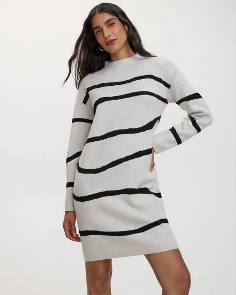 Long-Sleeve Shift Dress with Mock Neckline