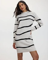 Long-Sleeve Shift Dress with Mock Neckline