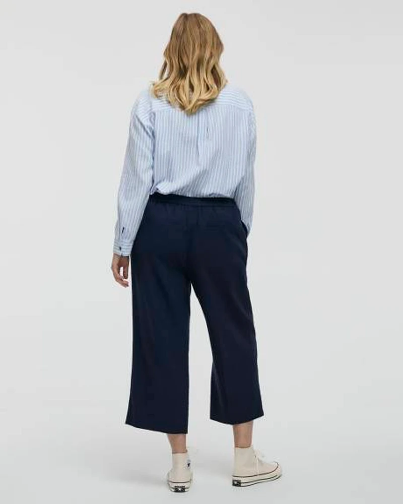 Cropped Wide-Leg Linen-Blend Pant