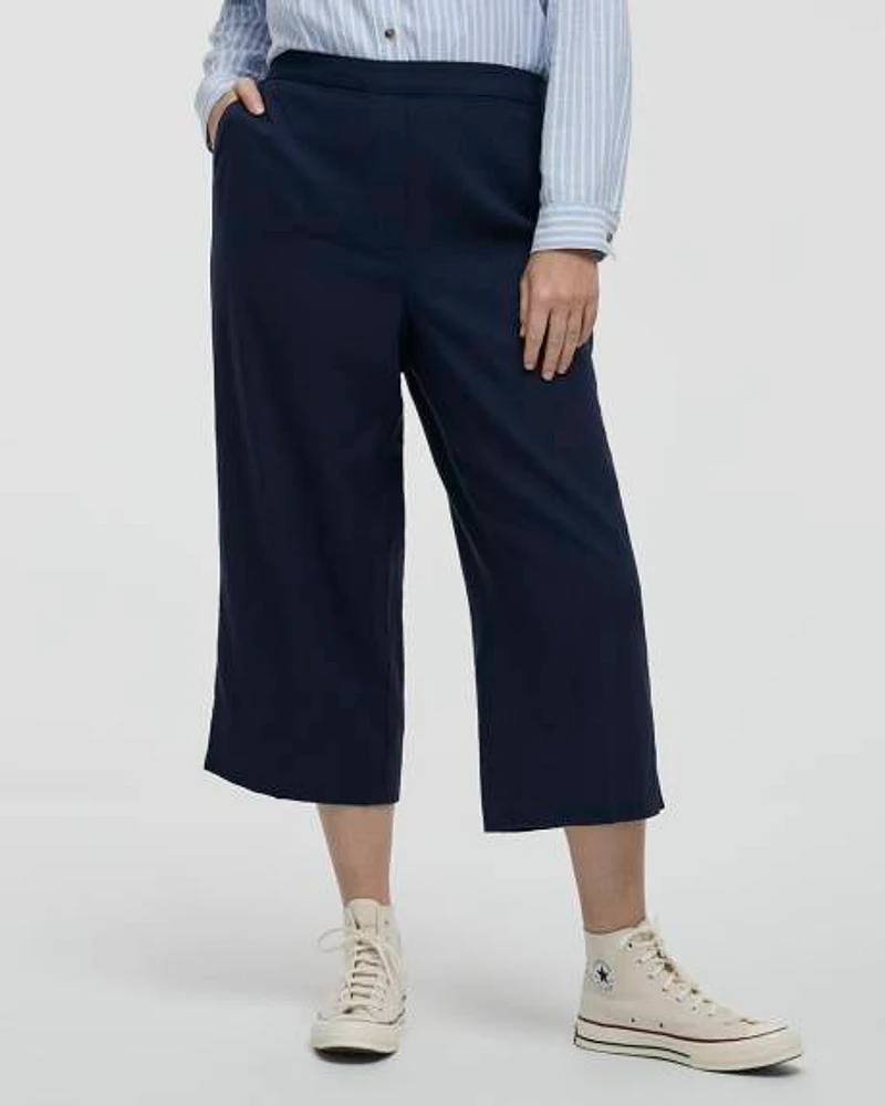 Cropped Wide-Leg Linen-Blend Pant