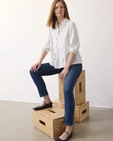 3/4-Sleeve Buttoned-Down Linen Blouse