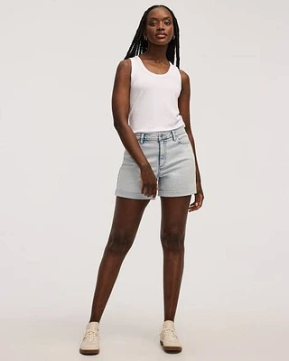 Short en jean à taille mi-haute ourlet roulé