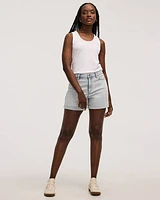 Short en jean à taille mi-haute ourlet roulé