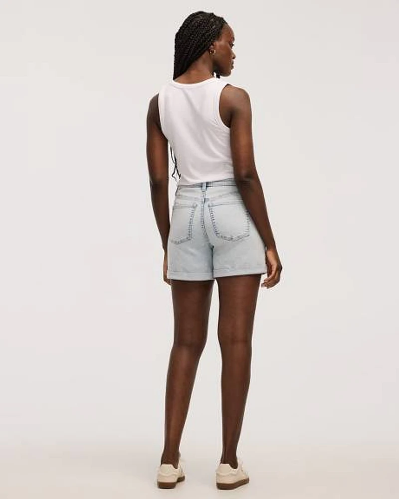 Short en jean à taille mi-haute ourlet roulé