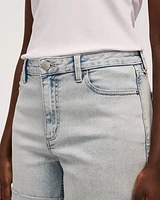 Short en jean à taille mi-haute ourlet roulé