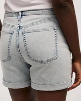 Short en jean à taille mi-haute ourlet roulé