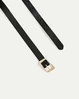 Skinny Faux Leather Belt with Angled Buckle