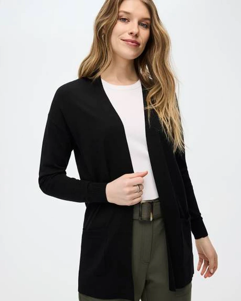 Long-Sleeve Open Cardigan with Pockets