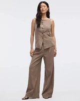 Wide-Leg High-Rise Linen-Blend Pants