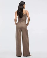 Wide-Leg High-Rise Linen-Blend Pants