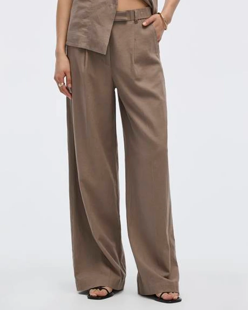 Wide-Leg High-Rise Linen-Blend Pants