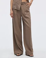 Wide-Leg High-Rise Linen-Blend Pants