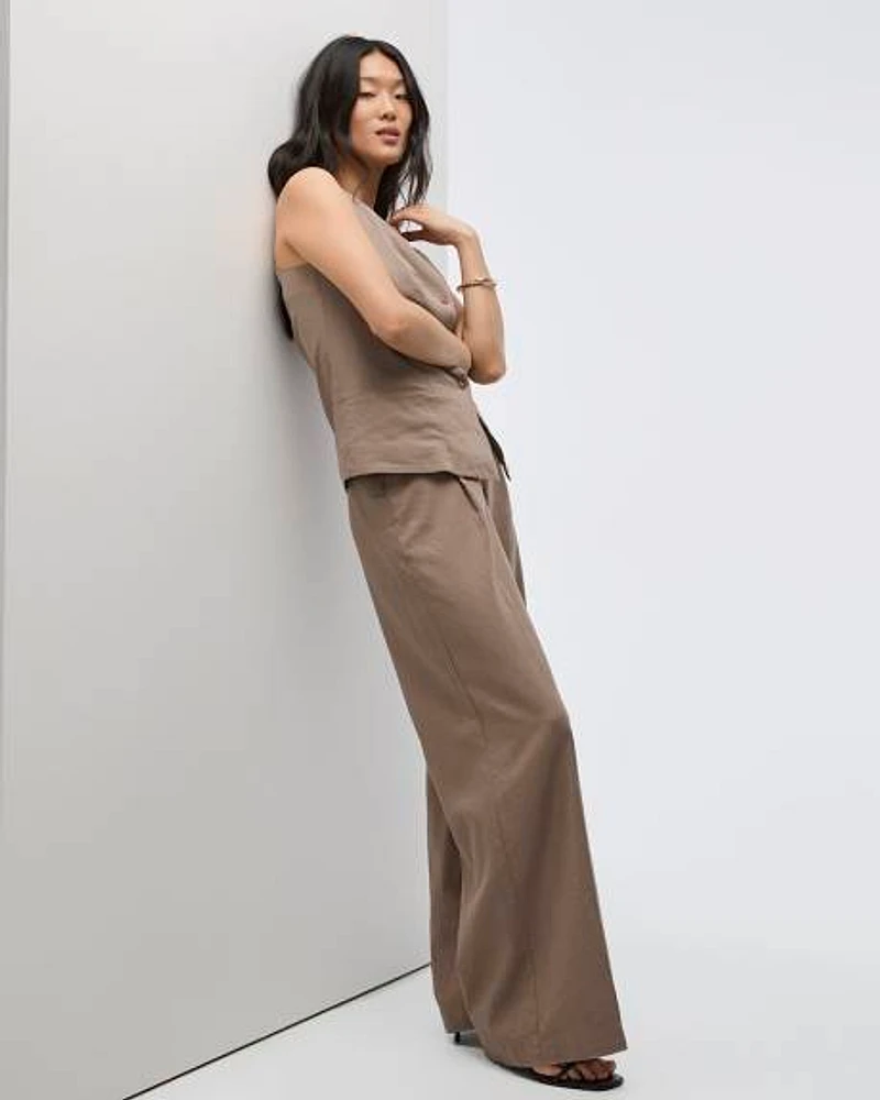 Wide-Leg High-Rise Linen-Blend Pants
