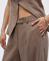 Wide-Leg High-Rise Linen-Blend Pants