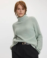 Long-Sleeve Turtle-Neck Herringbone Sweater