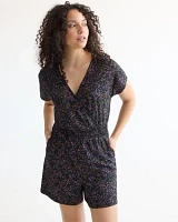 Short-Sleeve Romper with Wrap V Neckline