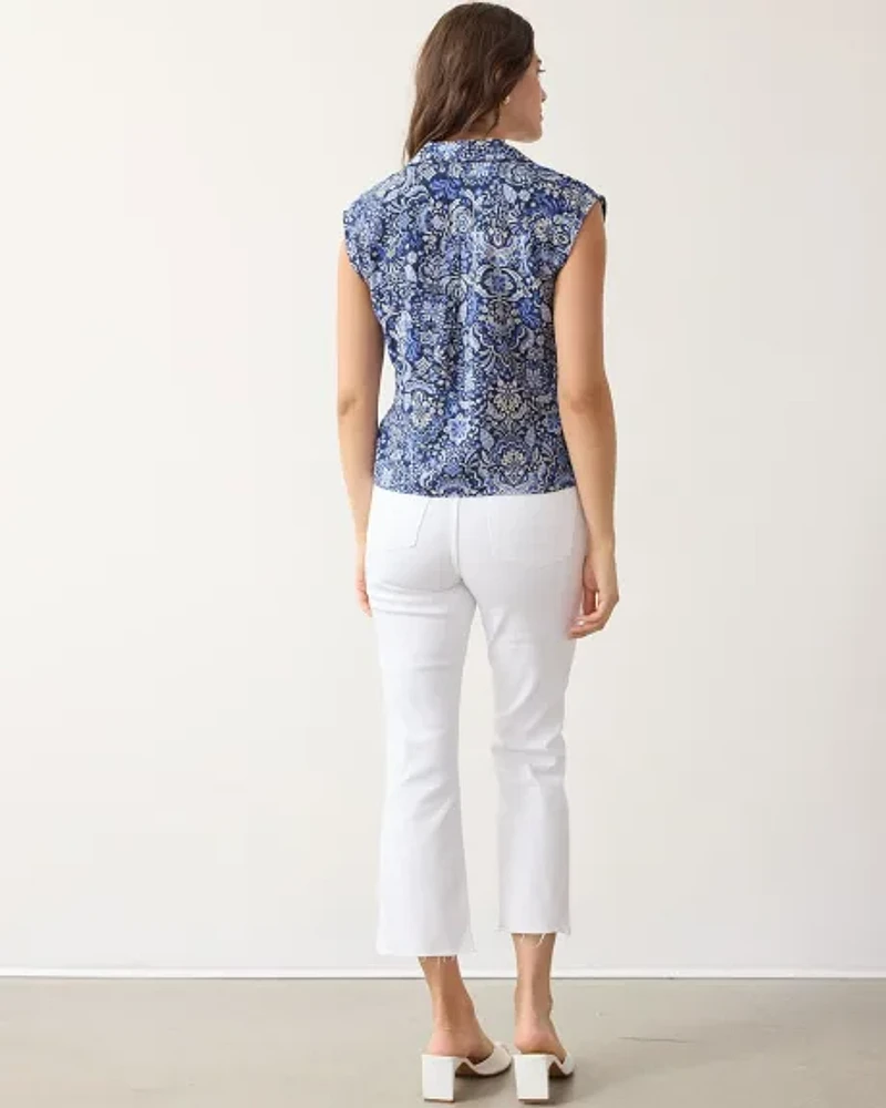 Blouse boutonnée à manches très courtes et col chemisier