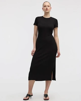 Short-Sleeve Ribbed Midi Dress