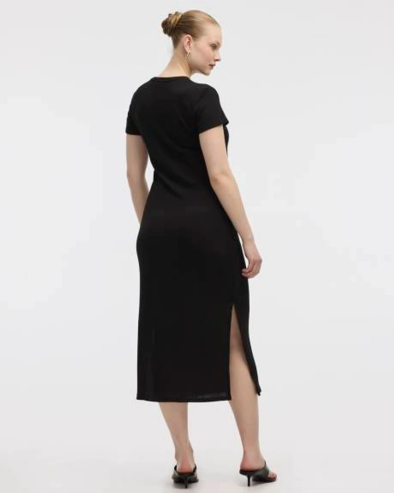 Short-Sleeve Ribbed Midi Dress