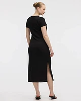 Short-Sleeve Ribbed Midi Dress
