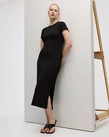 Short-Sleeve Ribbed Midi Dress