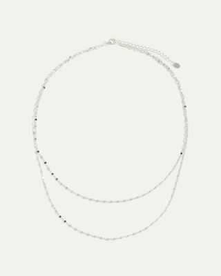 2-Layer Sterling Silver Flat Link Short Necklace