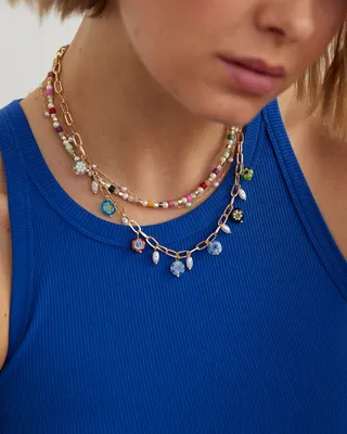 Short Double-Layer Necklace with Pearls