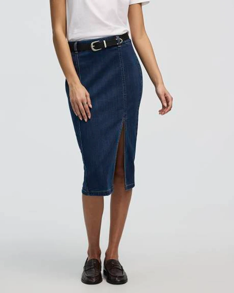 Denim Pull-On Midi Skirt