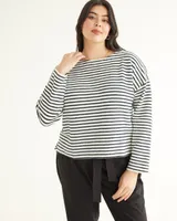 3/4-Sleeve Boat-Neck Textured Top